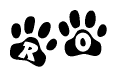The image shows a row of animal paw prints, each containing a letter. The letters spell out the word Ro within the paw prints.