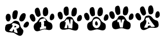 The image shows a row of animal paw prints, each containing a letter. The letters spell out the word Rinova within the paw prints.