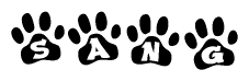 The image shows a row of animal paw prints, each containing a letter. The letters spell out the word Sang within the paw prints.