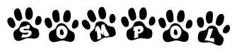 The image shows a series of animal paw prints arranged horizontally. Within each paw print, there's a letter; together they spell Sompol