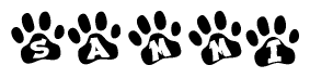 The image shows a row of animal paw prints, each containing a letter. The letters spell out the word Sammi within the paw prints.