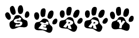 The image shows a series of animal paw prints arranged horizontally. Within each paw print, there's a letter; together they spell Serry