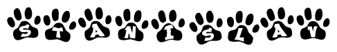 The image shows a series of animal paw prints arranged horizontally. Within each paw print, there's a letter; together they spell Stanislav