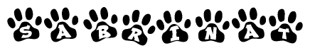 The image shows a series of animal paw prints arranged horizontally. Within each paw print, there's a letter; together they spell Sabrinat
