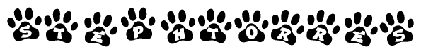 The image shows a series of animal paw prints arranged horizontally. Within each paw print, there's a letter; together they spell Stephtorres