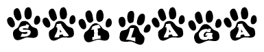 The image shows a series of animal paw prints arranged horizontally. Within each paw print, there's a letter; together they spell Sailaga