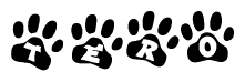 The image shows a row of animal paw prints, each containing a letter. The letters spell out the word Tero within the paw prints.