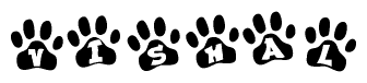 The image shows a row of animal paw prints, each containing a letter. The letters spell out the word Vishal within the paw prints.