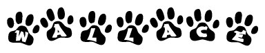 The image shows a series of animal paw prints arranged horizontally. Within each paw print, there's a letter; together they spell Wallace