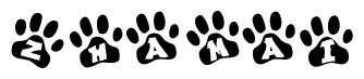 The image shows a row of animal paw prints, each containing a letter. The letters spell out the word Zhamai within the paw prints.