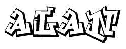 The image is a stylized representation of the letters Alan designed to mimic the look of graffiti text. The letters are bold and have a three-dimensional appearance, with emphasis on angles and shadowing effects.