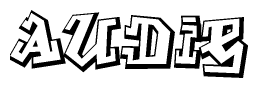 The clipart image depicts the word Audie in a style reminiscent of graffiti. The letters are drawn in a bold, block-like script with sharp angles and a three-dimensional appearance.