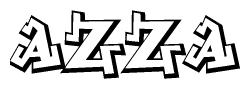 The image is a stylized representation of the letters Azza designed to mimic the look of graffiti text. The letters are bold and have a three-dimensional appearance, with emphasis on angles and shadowing effects.