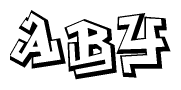 The image is a stylized representation of the letters Aby designed to mimic the look of graffiti text. The letters are bold and have a three-dimensional appearance, with emphasis on angles and shadowing effects.