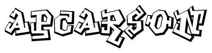 The clipart image depicts the word Apcarson in a style reminiscent of graffiti. The letters are drawn in a bold, block-like script with sharp angles and a three-dimensional appearance.