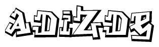 The clipart image depicts the word Adizde in a style reminiscent of graffiti. The letters are drawn in a bold, block-like script with sharp angles and a three-dimensional appearance.