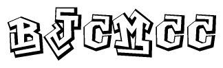 The image is a stylized representation of the letters Bjcmcc designed to mimic the look of graffiti text. The letters are bold and have a three-dimensional appearance, with emphasis on angles and shadowing effects.