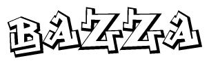 The image is a stylized representation of the letters Bazza designed to mimic the look of graffiti text. The letters are bold and have a three-dimensional appearance, with emphasis on angles and shadowing effects.