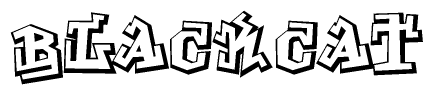 The image is a stylized representation of the letters Blackcat designed to mimic the look of graffiti text. The letters are bold and have a three-dimensional appearance, with emphasis on angles and shadowing effects.