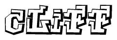 The clipart image depicts the word Cliff in a style reminiscent of graffiti. The letters are drawn in a bold, block-like script with sharp angles and a three-dimensional appearance.