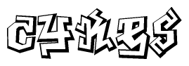 The image is a stylized representation of the letters Cykes designed to mimic the look of graffiti text. The letters are bold and have a three-dimensional appearance, with emphasis on angles and shadowing effects.