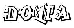 The image is a stylized representation of the letters Dona designed to mimic the look of graffiti text. The letters are bold and have a three-dimensional appearance, with emphasis on angles and shadowing effects.