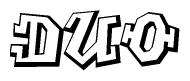 The image is a stylized representation of the letters Duo designed to mimic the look of graffiti text. The letters are bold and have a three-dimensional appearance, with emphasis on angles and shadowing effects.