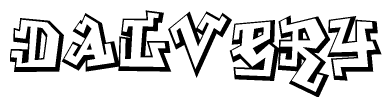 The clipart image depicts the word Dalvery in a style reminiscent of graffiti. The letters are drawn in a bold, block-like script with sharp angles and a three-dimensional appearance.