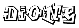The clipart image depicts the word Dione in a style reminiscent of graffiti. The letters are drawn in a bold, block-like script with sharp angles and a three-dimensional appearance.