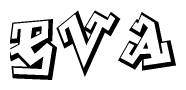 The image is a stylized representation of the letters Eva designed to mimic the look of graffiti text. The letters are bold and have a three-dimensional appearance, with emphasis on angles and shadowing effects.