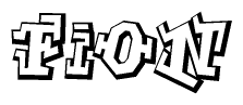 The image is a stylized representation of the letters Fion designed to mimic the look of graffiti text. The letters are bold and have a three-dimensional appearance, with emphasis on angles and shadowing effects.