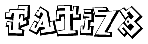 The clipart image depicts the word Fati73 in a style reminiscent of graffiti. The letters are drawn in a bold, block-like script with sharp angles and a three-dimensional appearance.