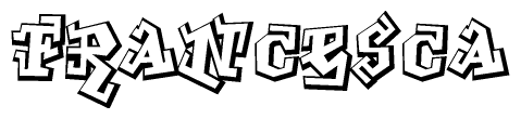 The image is a stylized representation of the letters Francesca designed to mimic the look of graffiti text. The letters are bold and have a three-dimensional appearance, with emphasis on angles and shadowing effects.
