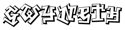 The clipart image depicts the word Gwyneth in a style reminiscent of graffiti. The letters are drawn in a bold, block-like script with sharp angles and a three-dimensional appearance.