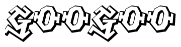 The clipart image depicts the word Googoo in a style reminiscent of graffiti. The letters are drawn in a bold, block-like script with sharp angles and a three-dimensional appearance.