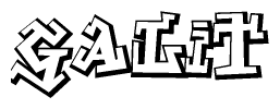The image is a stylized representation of the letters Galit designed to mimic the look of graffiti text. The letters are bold and have a three-dimensional appearance, with emphasis on angles and shadowing effects.