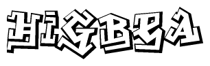 The image is a stylized representation of the letters Higbea designed to mimic the look of graffiti text. The letters are bold and have a three-dimensional appearance, with emphasis on angles and shadowing effects.