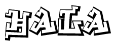 The clipart image depicts the word Hala in a style reminiscent of graffiti. The letters are drawn in a bold, block-like script with sharp angles and a three-dimensional appearance.