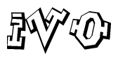 The image is a stylized representation of the letters Ivo designed to mimic the look of graffiti text. The letters are bold and have a three-dimensional appearance, with emphasis on angles and shadowing effects.