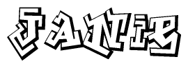The clipart image depicts the word Janie in a style reminiscent of graffiti. The letters are drawn in a bold, block-like script with sharp angles and a three-dimensional appearance.