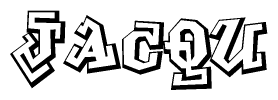 The image is a stylized representation of the letters Jacqu designed to mimic the look of graffiti text. The letters are bold and have a three-dimensional appearance, with emphasis on angles and shadowing effects.