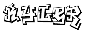 The clipart image depicts the word Kyler in a style reminiscent of graffiti. The letters are drawn in a bold, block-like script with sharp angles and a three-dimensional appearance.