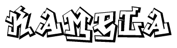 The clipart image depicts the word Kamela in a style reminiscent of graffiti. The letters are drawn in a bold, block-like script with sharp angles and a three-dimensional appearance.