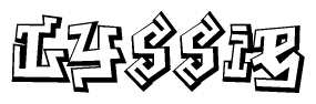 The clipart image depicts the word Lyssie in a style reminiscent of graffiti. The letters are drawn in a bold, block-like script with sharp angles and a three-dimensional appearance.