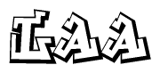 The clipart image depicts the word Laa in a style reminiscent of graffiti. The letters are drawn in a bold, block-like script with sharp angles and a three-dimensional appearance.
