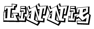 The clipart image depicts the word Linnie in a style reminiscent of graffiti. The letters are drawn in a bold, block-like script with sharp angles and a three-dimensional appearance.
