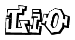 The clipart image depicts the word Lio in a style reminiscent of graffiti. The letters are drawn in a bold, block-like script with sharp angles and a three-dimensional appearance.