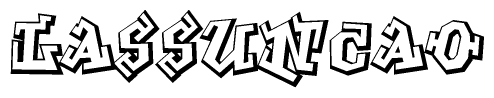 The clipart image depicts the word Lassuncao in a style reminiscent of graffiti. The letters are drawn in a bold, block-like script with sharp angles and a three-dimensional appearance.