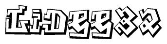 The image is a stylized representation of the letters Lidee32 designed to mimic the look of graffiti text. The letters are bold and have a three-dimensional appearance, with emphasis on angles and shadowing effects.