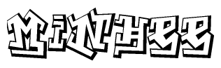 The clipart image depicts the word Minhee in a style reminiscent of graffiti. The letters are drawn in a bold, block-like script with sharp angles and a three-dimensional appearance.